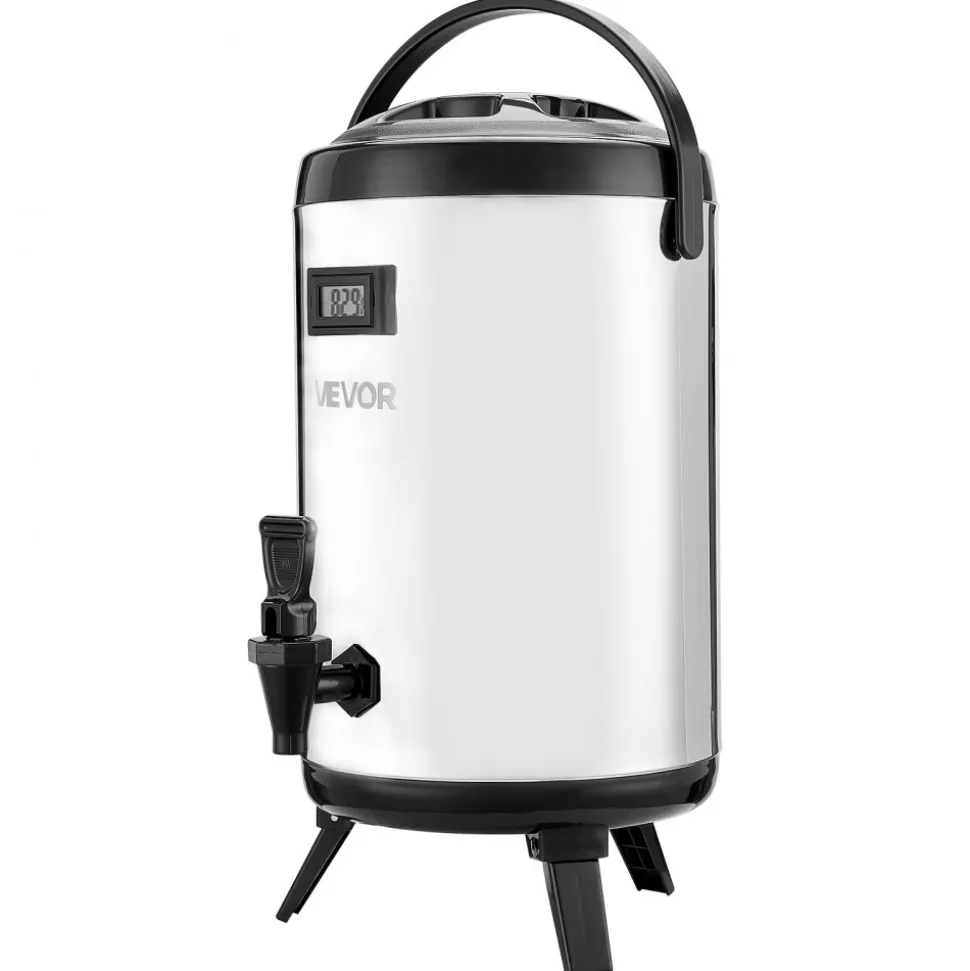VEVOR Insulated Beverage Dispenser, 2 Gal/7.6L Stainless Steel Thermal Drink Server with Spigot & Temp Display, Suitable for Hot and Cold Drinks, for Tea Coffee Water in Cafes & Restaurants, Silver