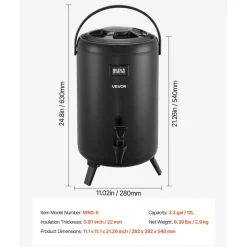 VEVOR Insulated Beverage Dispenser, 5 Gal/19L Hot and Cold Beverage Server with Spigot & Handle, Food-Grade Thermal Drink Dispenser Cooler for Tea Coffee Water in Cafes & Restaurants, Brown