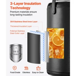 VEVOR Insulated Beverage Dispenser, 5 Gal/19L Hot and Cold Beverage Server with Spigot & Handle, Food-Grade Thermal Drink Dispenser Cooler for Tea Coffee Water in Cafes & Restaurants, Brown
