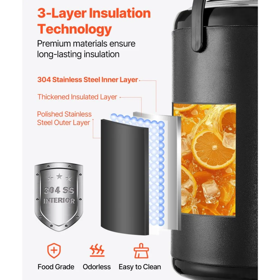 VEVOR Insulated Beverage Dispenser, 5 Gal/19L Hot and Cold Beverage Server with Spigot & Handle, Food-Grade Thermal Drink Dispenser Cooler for Tea Coffee Water in Cafes & Restaurants, Brown