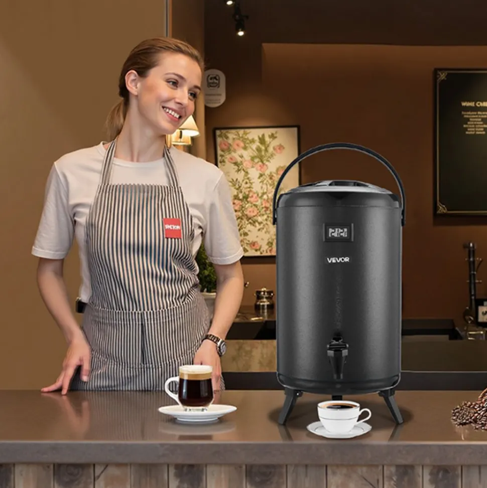 VEVOR Insulated Beverage Dispenser, 5 Gal/19L Hot and Cold Beverage Server with Spigot & Handle, Food-Grade Thermal Drink Dispenser Cooler for Tea Coffee Water in Cafes & Restaurants, Brown