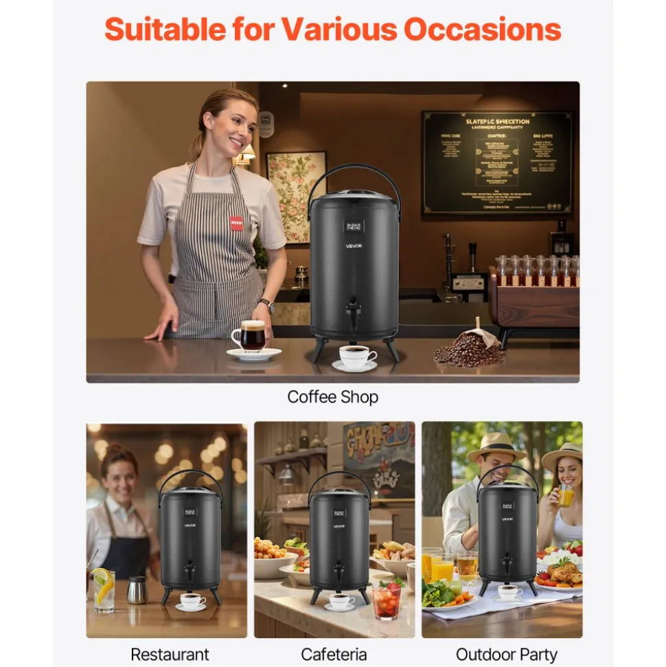 VEVOR Insulated Beverage Dispenser, 5 Gal/19L Hot and Cold Beverage Server with Spigot & Handle, Food-Grade Thermal Drink Dispenser Cooler for Tea Coffee Water in Cafes & Restaurants, Brown
