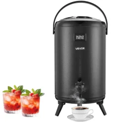 VEVOR Insulated Beverage Dispenser, 5 Gal/19L Hot and Cold Beverage Server with Spigot & Handle, Food-Grade Thermal Drink Dispenser Cooler for Tea Coffee Water in Cafes & Restaurants, Brown