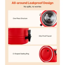 VEVOR Insulated Beverage Dispenser, 8 Gal/30.3L Thermal Hot and Cold Drink Server Dispenser with Spigot, Food-Grade Cooler Jug with 304 Stainless Steel Interior, for Tea Coffee Restaurant Outdoor