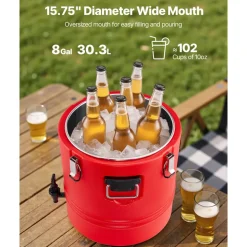 VEVOR Insulated Beverage Dispenser, 8 Gal/30.3L Thermal Hot and Cold Drink Server Dispenser with Spigot, Food-Grade Cooler Jug with 304 Stainless Steel Interior, for Tea Coffee Restaurant Outdoor