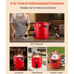 VEVOR Insulated Beverage Dispenser, 8 Gal/30.3L Thermal Hot and Cold Drink Server Dispenser with Spigot, Food-Grade Cooler Jug with 304 Stainless Steel Interior, for Tea Coffee Restaurant Outdoor