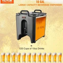 VEVOR Insulated Beverage Dispenser, 10 Gallon, Food-grade LL9450UP Hot and Cold Beverage Server, Thermal Drink Dispenser Cooler with 1.18 in PU Layer Two-Stage Faucet Handle, for Restaurant Drink Shop