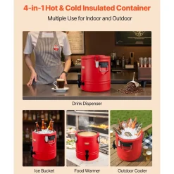 VEVOR Insulated Beverage Dispenser, 3 Gal/11.4L Thermal Hot and Cold Drink Server Dispenser with Spigot, Food-Grade Cooler Jug with 304 Stainless Steel Interior, for Tea Coffee Restaurant Outdoor