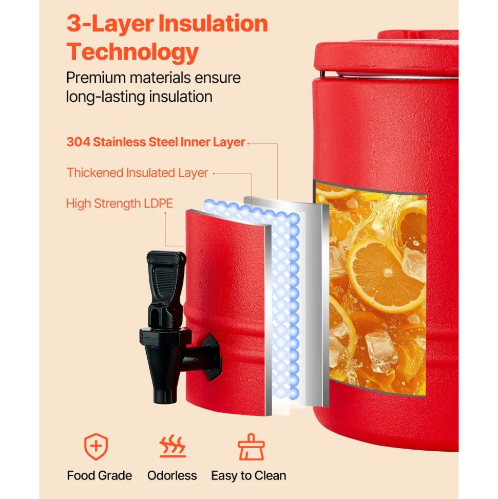VEVOR Insulated Beverage Dispenser, 3 Gal/11.4L Thermal Hot and Cold Drink Server Dispenser with Spigot, Food-Grade Cooler Jug with 304 Stainless Steel Interior, for Tea Coffee Restaurant Outdoor