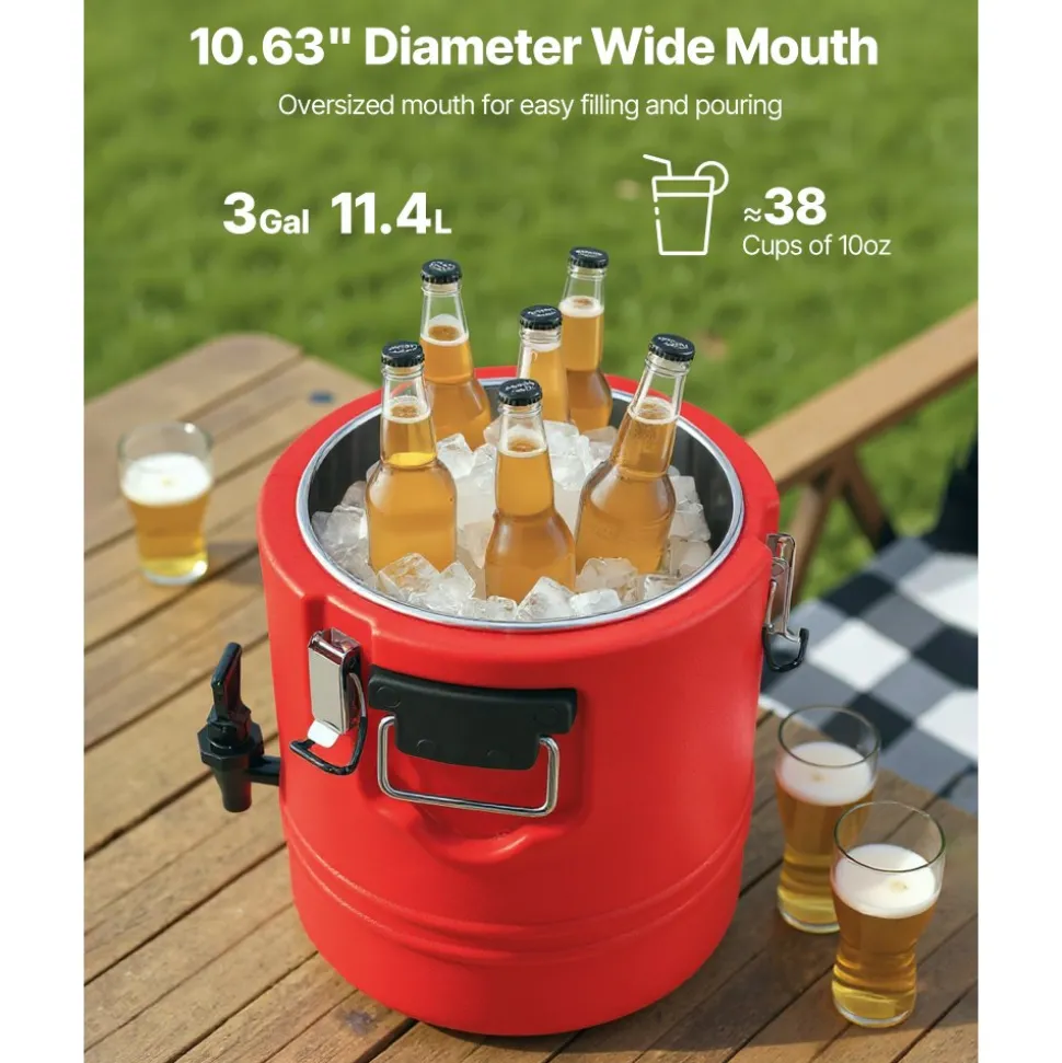 VEVOR Insulated Beverage Dispenser, 3 Gal/11.4L Thermal Hot and Cold Drink Server Dispenser with Spigot, Food-Grade Cooler Jug with 304 Stainless Steel Interior, for Tea Coffee Restaurant Outdoor