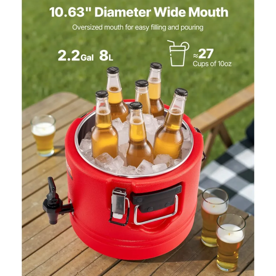 VEVOR Insulated Beverage Dispenser, 2.2 Gal/8L Thermal Hot and Cold Drink Server Dispenser with Spigot, Food-Grade Cooler Jug with 304 Stainless Steel Interior, for Tea Coffee Restaurant Outdoor