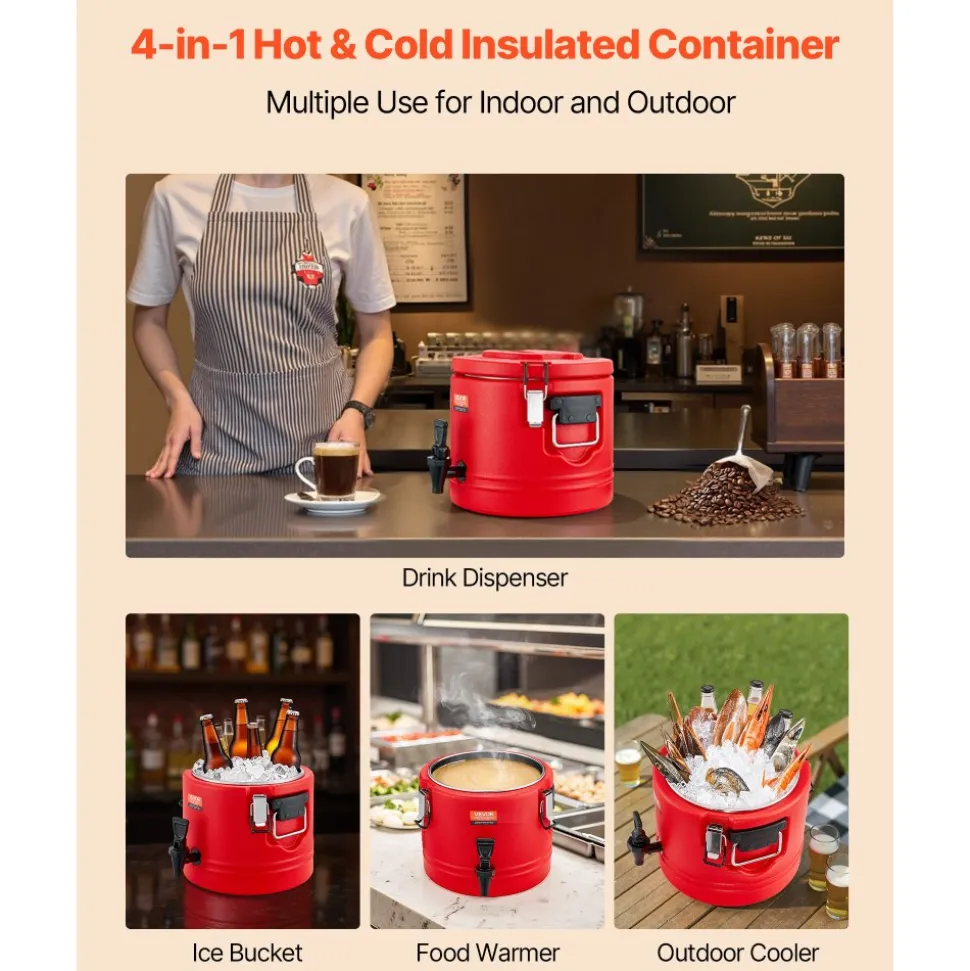 VEVOR Insulated Beverage Dispenser, 2.2 Gal/8L Thermal Hot and Cold Drink Server Dispenser with Spigot, Food-Grade Cooler Jug with 304 Stainless Steel Interior, for Tea Coffee Restaurant Outdoor
