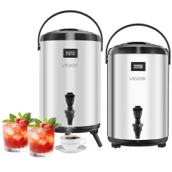 VEVOR Insulated Beverage Dispenser, 3.2 Gal/12L Stainless Steel Thermal Drink Server with Spigot & Temp Display, Suitable for Hot and Cold Drinks, for Tea Coffee Water in Cafes & Restaurants, 2 Pack