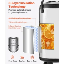 VEVOR Insulated Beverage Dispenser, 1.5 Gal/6L Stainless Steel Thermal Drink Server with Spigot & Temp Display, Suitable for Hot and Cold Drinks, for Tea Coffee Water in Cafes & Restaurants, Silver