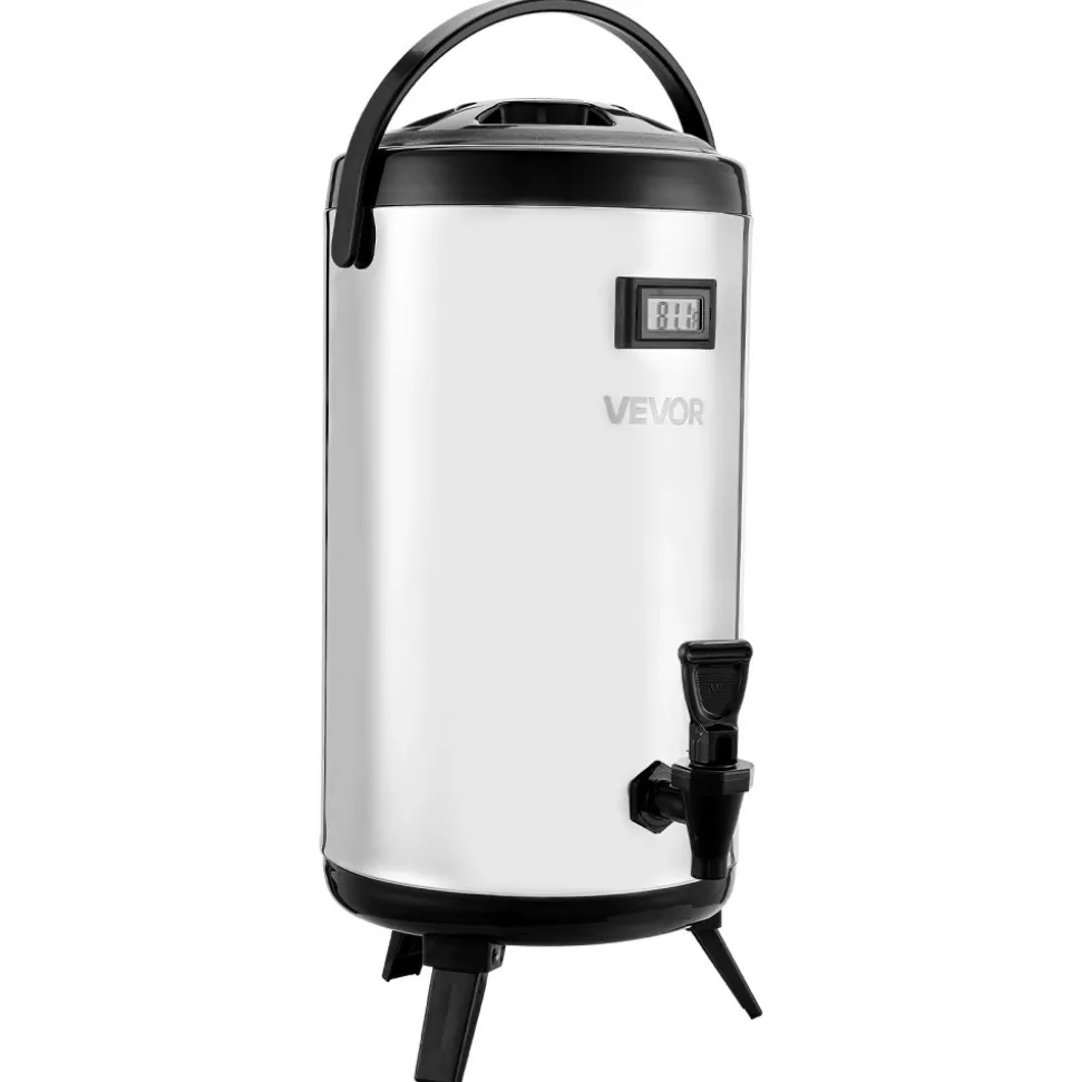 VEVOR Insulated Beverage Dispenser, 1.5 Gal/6L Stainless Steel Thermal Drink Server with Spigot & Temp Display, Suitable for Hot and Cold Drinks, for Tea Coffee Water in Cafes & Restaurants, Silver