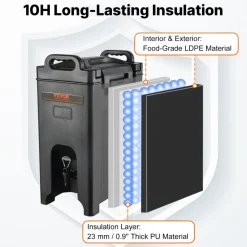 VEVOR Insulated Beverage Dispenser, 5 Gallon, Food-grade LDPE Hot and Cold Beverage Server, Thermal Drink Dispenser Cooler with 0.9 in PU Layer Two-Stage Faucet Handle, for Restaurant Drink Shop