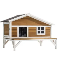 VEVOR Insulated Cat House, All-Around Foam Insulation Elevated Cat Shelter, Wooden Feral Kitty Shelter with Large Platform, Waterproof Cats Condos for Indoor & Outdoor Cats in Winter 43.5x33.5x31 in