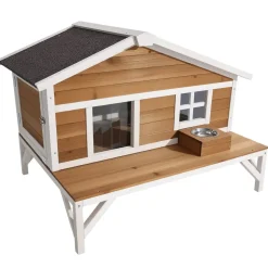 VEVOR Insulated Cat House, All-Around Foam Insulation Elevated Cat Shelter, Wooden Feral Kitty Shelter with Large Platform, Waterproof Cats Condos for Indoor & Outdoor Cats in Winter 43.5x33.5x31 in
