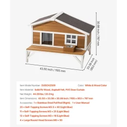 VEVOR Insulated Cat House, All-Around Foam Insulation Elevated Cat Shelter, Wooden Feral Kitty Shelter with Large Platform, Waterproof Cats Condos for Indoor & Outdoor Cats in Winter 43.5x33.5x31 in