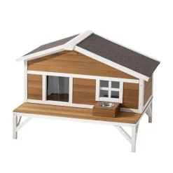 VEVOR Insulated Cat House, All-Around Foam Insulation Elevated Cat Shelter, Wooden Feral Kitty Shelter with Large Platform, Waterproof Cats Condos for Indoor & Outdoor Cats in Winter 43.5x33.5x31 in