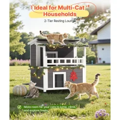 VEVOR Insulated Cat House, 2-Story Wooden Cat Shelter, Foam Insulation, Feral Kitty Shelter with Balcony, Waterproof Cats Condos for Indoor & Outdoor 1-3 Cats in Winter 33 x 29.5 x 32 in