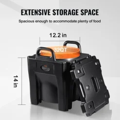 VEVOR Insulated Food Carrier, 32Qt Capacity, Stackable Catering Hot Box with Stainless Steel Barrel, Top Load LLDPE Food Warmer with Integral Handles Buckles Stationary Base, for Restaurant Canteen, B