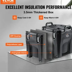 VEVOR Insulated Food Carrier, 32Qt Capacity, Stackable Catering Hot Box with Stainless Steel Barrel, Top Load LLDPE Food Warmer with Integral Handles Buckles Stationary Base, for Restaurant Canteen, B