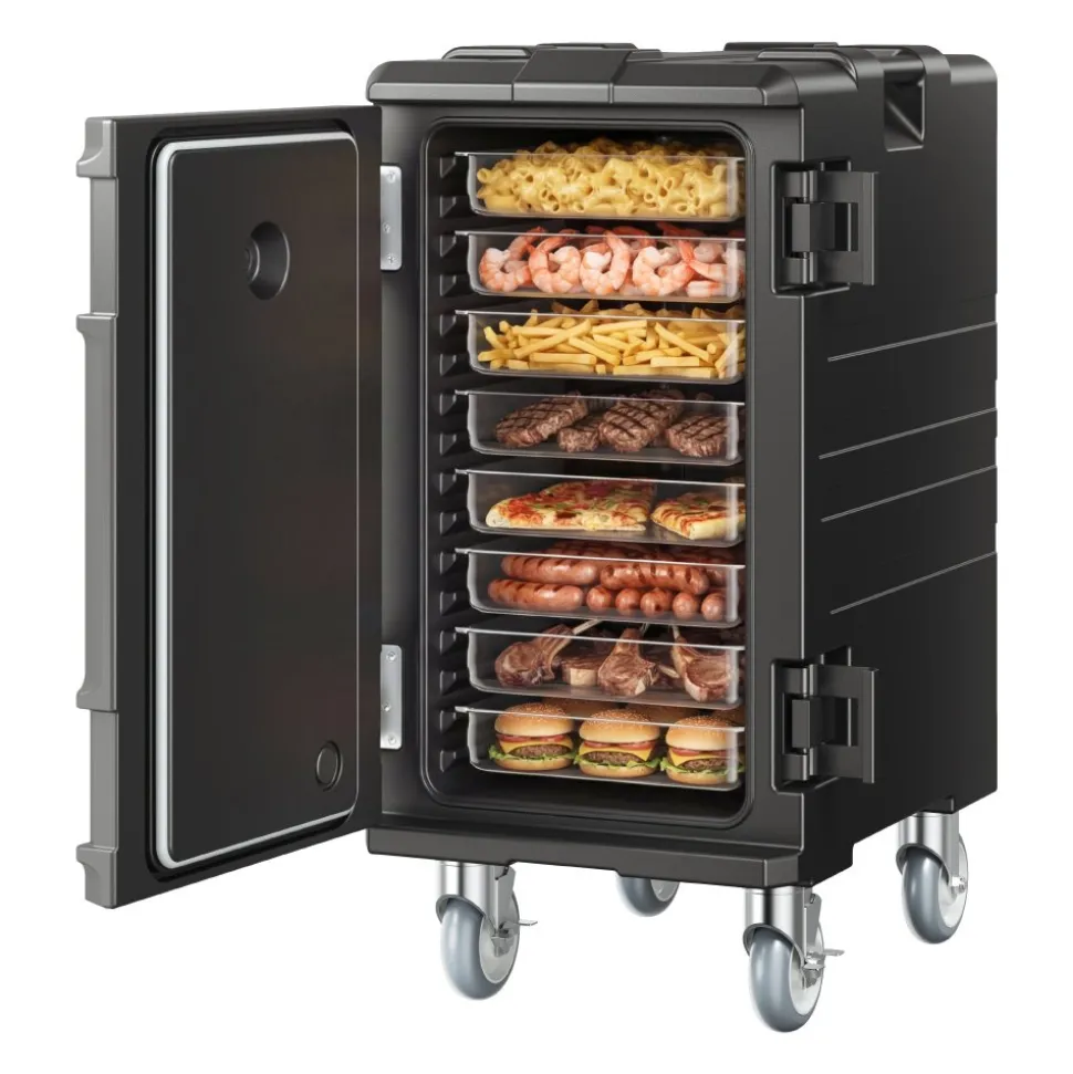 VEVOR Insulated Food Pan Carrier, 109 Qt Hot Box for Catering, LLDPE Food Box Carrier with Double Buckles, Front Loading Food Warmer with Handles, End Loader with Wheels for Restaurant, Canteen, etc.