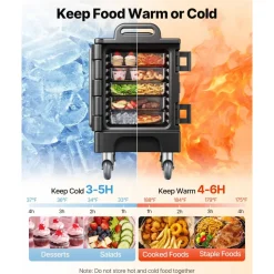 VEVOR Insulated Food Pan Carrier, 81 Qt Hot Box for Catering, Food Box Carrier with Double Buckles, Front Loading Food Warmer with Handles, Stackable End Loader with Wheels for Restaurant, Canteen