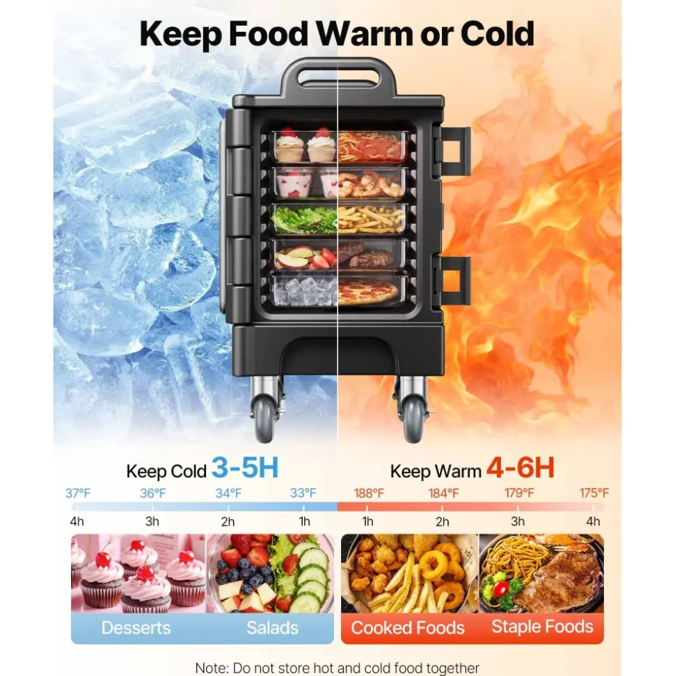 VEVOR Insulated Food Pan Carrier, 81 Qt Hot Box for Catering, Food Box Carrier with Double Buckles, Front Loading Food Warmer with Handles, Stackable End Loader with Wheels for Restaurant, Canteen