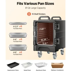 VEVOR Insulated Food Pan Carrier, 81 Qt Hot Box for Catering, Food Box Carrier with Double Buckles, Front Loading Food Warmer with Handles, Stackable End Loader with Wheels for Restaurant, Canteen
