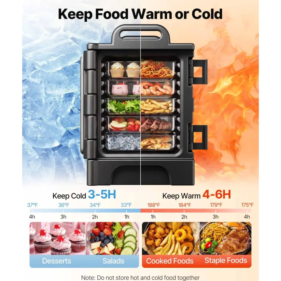 VEVOR Insulated Food Pan Carrier, 81 Qt Hot Box for Catering, Food Box Carrier with Double Buckles, Front Loading Food Warmer with Handles, Stackable End Loader for Restaurant, Canteen