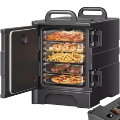 VEVOR Insulated Food Pan Carrier, 81 Qt Hot Box for Catering, Food Box Carrier with Double Buckles, Front Loading Food Warmer with Handles, Stackable End Loader for Restaurant, Canteen