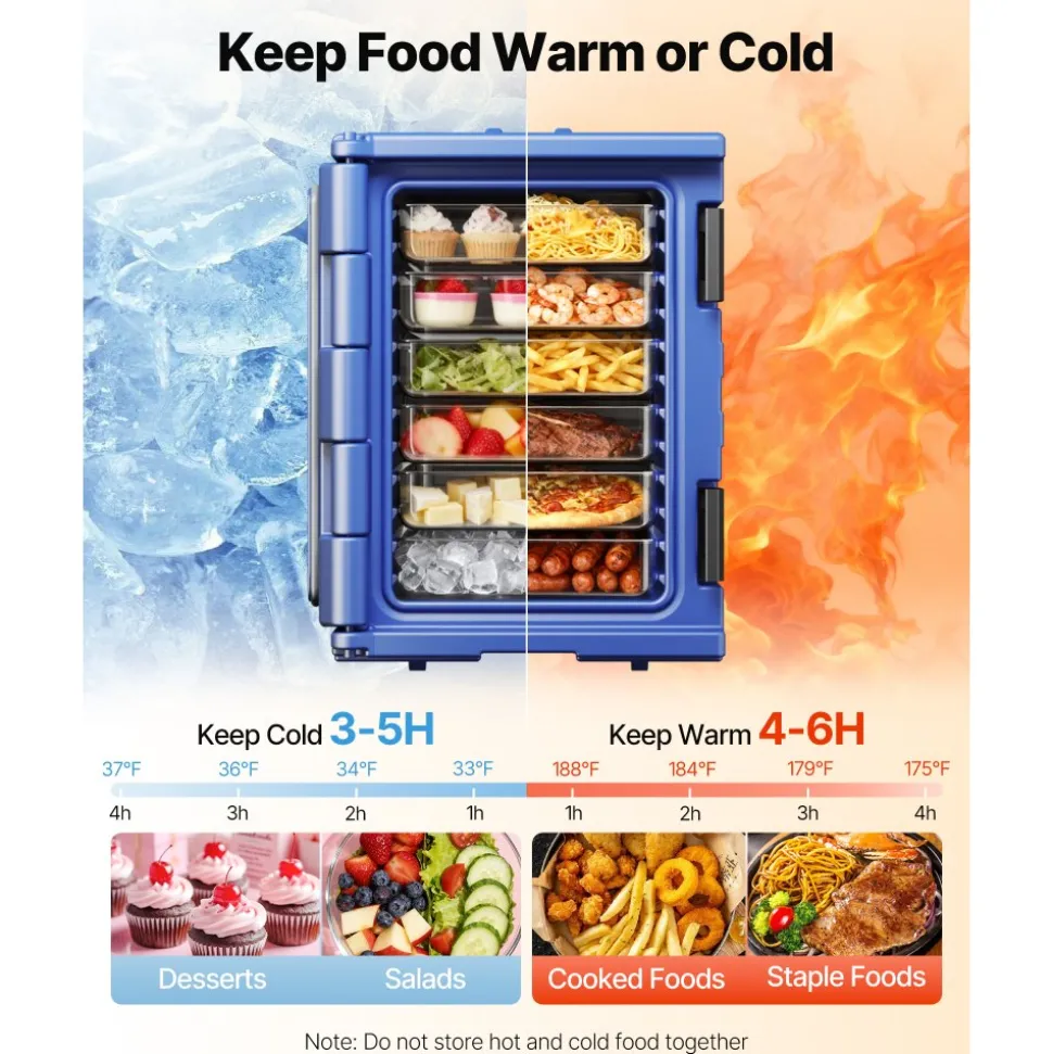 VEVOR Insulated Food Pan Carrier, 95 Qt Hot Box for Catering, Food Box Carrier with Double Buckles, Front Loading Food Warmer with Handles, Stackable End Loader for Restaurant, Canteen