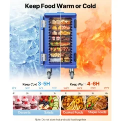 VEVOR Insulated Food Pan Carrier, 127 Qt Hot Box for Catering, Food Box Carrier with Double Buckles, Front Loading Food Warmer with Handles, End Loader with Wheels for Restaurant, Canteen