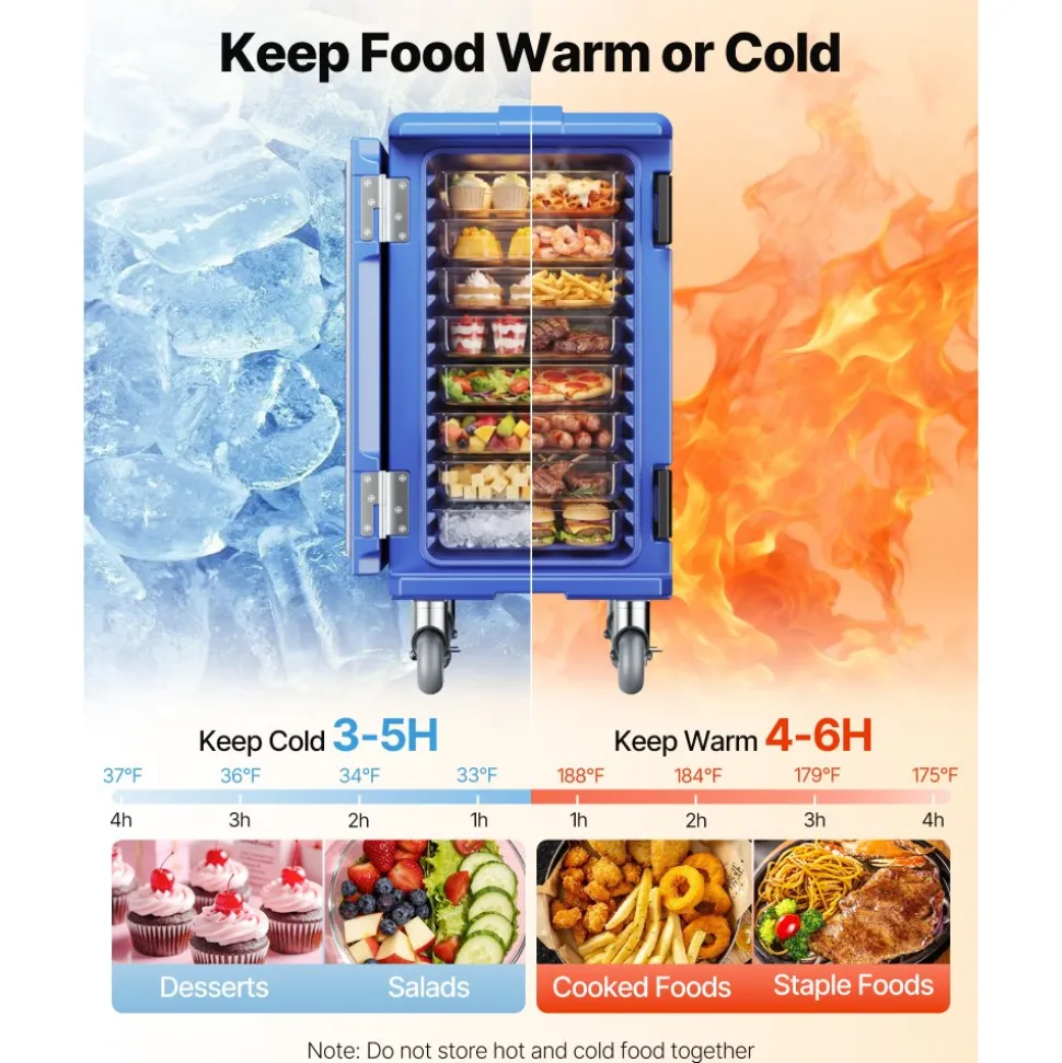 VEVOR Insulated Food Pan Carrier, 127 Qt Hot Box for Catering, Food Box Carrier with Double Buckles, Front Loading Food Warmer with Handles, End Loader with Wheels for Restaurant, Canteen
