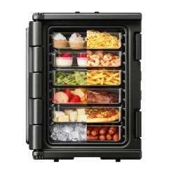 VEVOR Insulated Food Pan Carrier, 82 Qt Hot Box for Catering, LLDPE Food Box Carrier with Double Buckles, Front Loading Food Warmer with Handles, Stackable End Loader for Restaurant, Canteen, etc. Bla