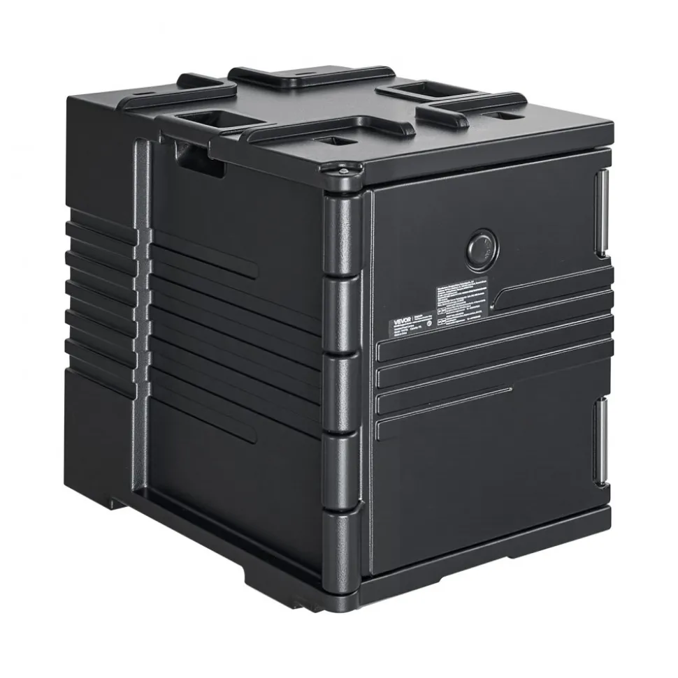 VEVOR Insulated Food Pan Carrier, 82 Qt Non-Electrical Food Warmer, with Wheel & 304 Stainless Steel Latch, LLDPE Stackable Hot Box, for Various Pan Sizes(NOT Included), Fit Catering BBQ Event(Black)