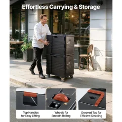 VEVOR Insulated Food Pan Carrier, 82 Qt Non-Electrical Food Warmer, with Wheel & 304 Stainless Steel Latch, LLDPE Stackable Hot Box, for Various Pan Sizes(NOT Included), Fit Catering BBQ Event(Black)