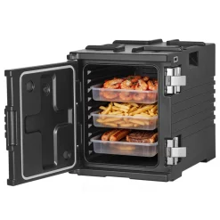 VEVOR Insulated Food Pan Carrier, 82 Qt Non-Electrical Food Warmer, with Wheel & 304 Stainless Steel Latch, LLDPE Stackable Hot Box, for Various Pan Sizes(NOT Included), Fit Catering BBQ Event(Black)