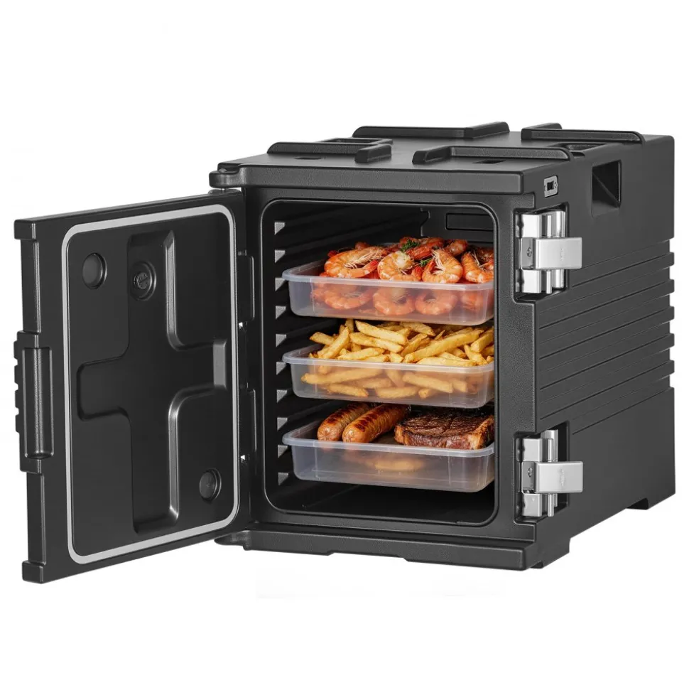 VEVOR Insulated Food Pan Carrier, 82 Qt Non-Electrical Food Warmer, with Wheel & 304 Stainless Steel Latch, LLDPE Stackable Hot Box, for Various Pan Sizes(NOT Included), Fit Catering BBQ Event(Black)