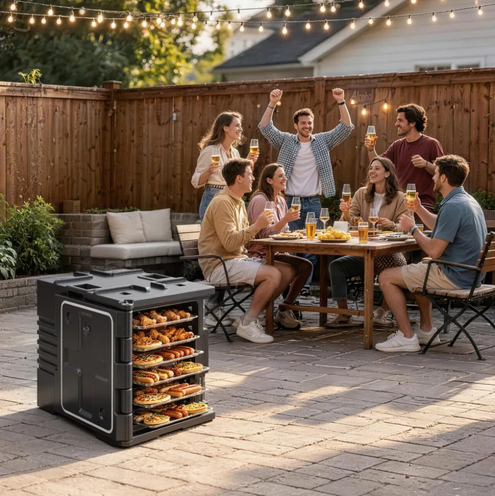VEVOR Insulated Food Pan Carrier, 82 Qt Non-Electrical Food Warmer, with Wheel & 304 Stainless Steel Latch, LLDPE Stackable Hot Box, for Various Pan Sizes(NOT Included), Fit Catering BBQ Event(Black)