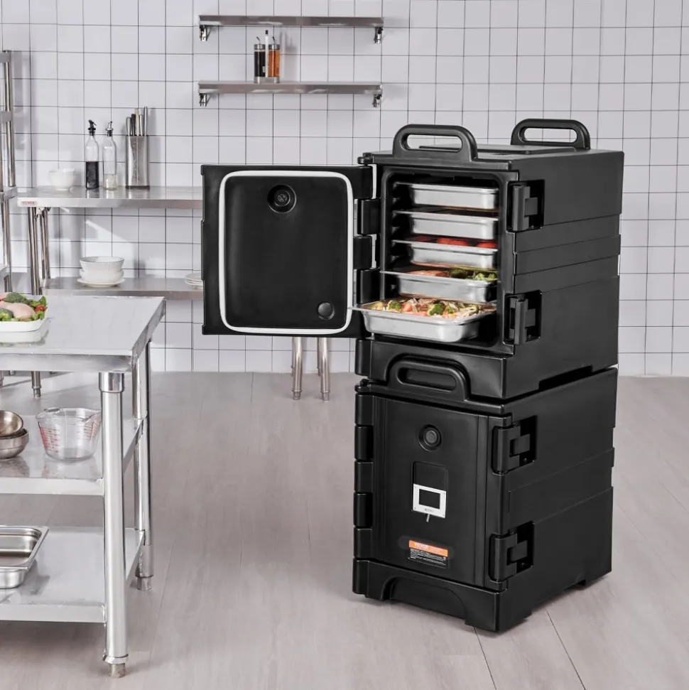 VEVOR Insulated Food Pan Carrier, 81 Qt x 2 Pack Hot Box for Catering, Food Box Carrier with Double Buckles, Front Loading Food Warmer with Handles, Stackable End Loader for Restaurant, Canteen