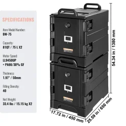 VEVOR Insulated Food Pan Carrier, 81 Qt x 2 Pack Hot Box for Catering, Food Box Carrier with Double Buckles, Front Loading Food Warmer with Handles, Stackable End Loader for Restaurant, Canteen