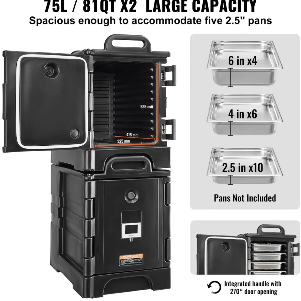 VEVOR Insulated Food Pan Carrier, 81 Qt x 2 Pack Hot Box for Catering, Food Box Carrier with Double Buckles, Front Loading Food Warmer with Handles, Stackable End Loader for Restaurant, Canteen