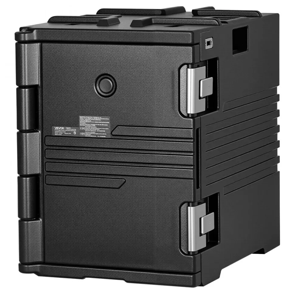 VEVOR Insulated Food Pan Carrier, 95 Qt Non-Electrical Food Warmer, with Wheel & 304 Stainless Steel Latch, LLDPE Stackable Hot Box, for Various Pan Sizes(NOT Included), Fit Catering BBQ Event(Black)