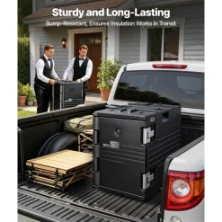 VEVOR Insulated Food Pan Carrier, 95 Qt Non-Electrical Food Warmer, with Wheel & 304 Stainless Steel Latch, LLDPE Stackable Hot Box, for Various Pan Sizes(NOT Included), Fit Catering BBQ Event(Black)