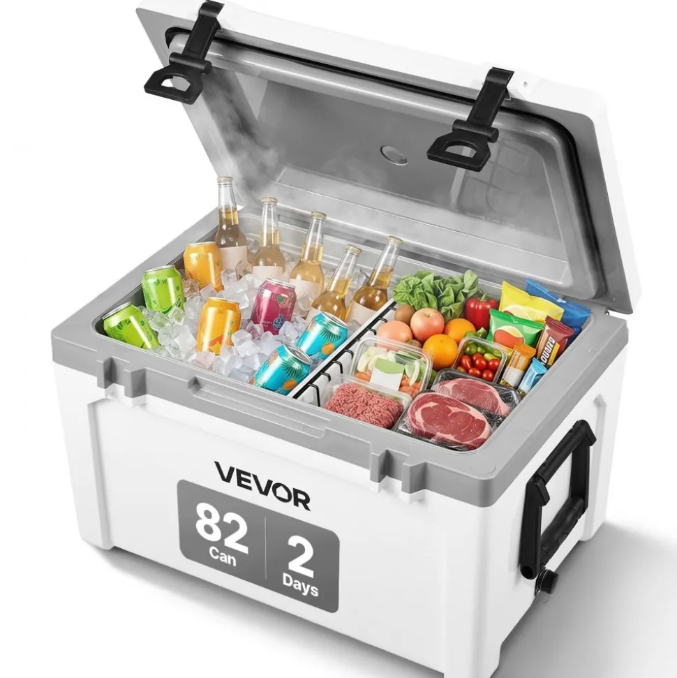 VEVOR Insulated Portable Cooler, 52 qt, Holds 50 Cans, Ice Retention Hard Cooler with Heavy Duty Handle, Ice Chest Lunch Box for Camping, Beach, Picnic, Travel, Outdoor, Keeps Ice for up to 6 Days