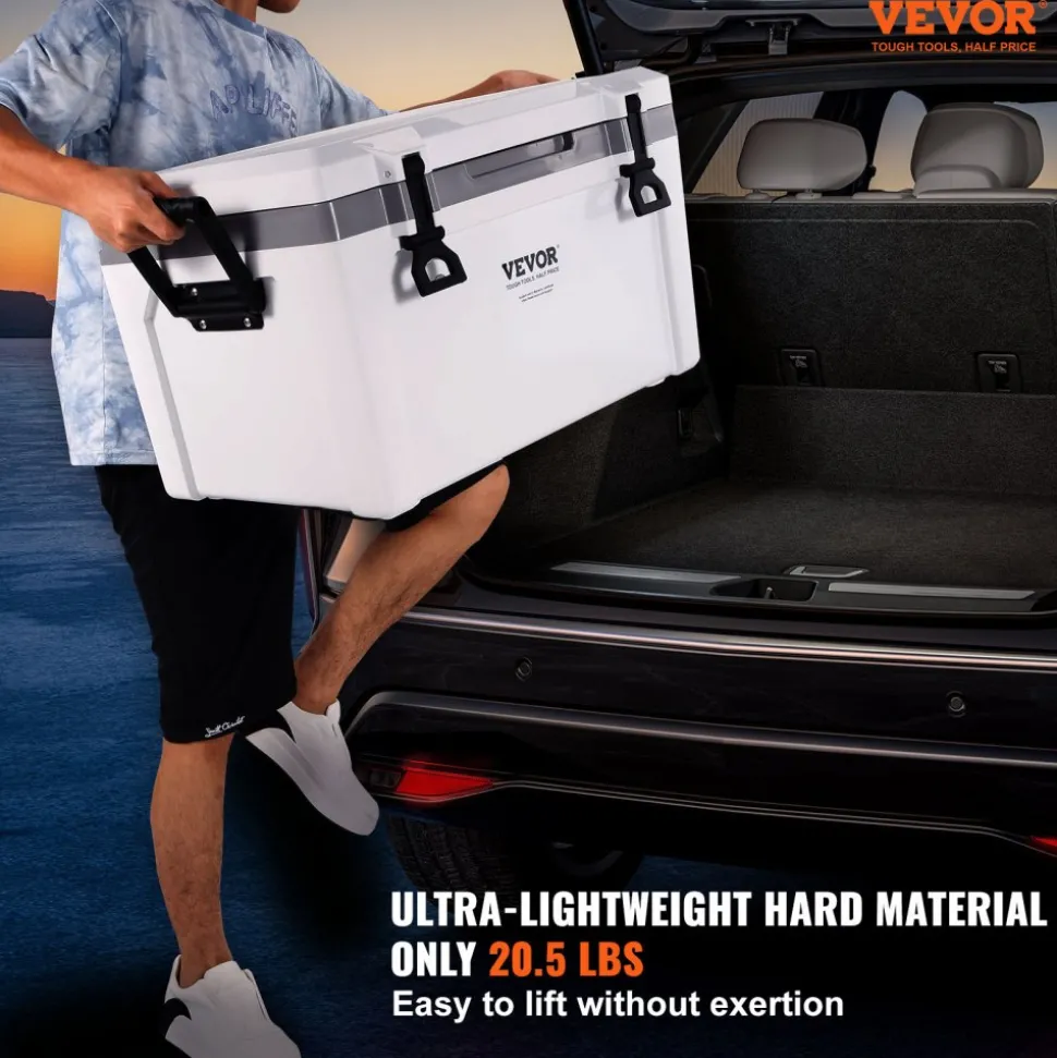 VEVOR Insulated Portable Cooler, 52 qt, Holds 50 Cans, Ice Retention Hard Cooler with Heavy Duty Handle, Ice Chest Lunch Box for Camping, Beach, Picnic, Travel, Outdoor, Keeps Ice for up to 6 Days