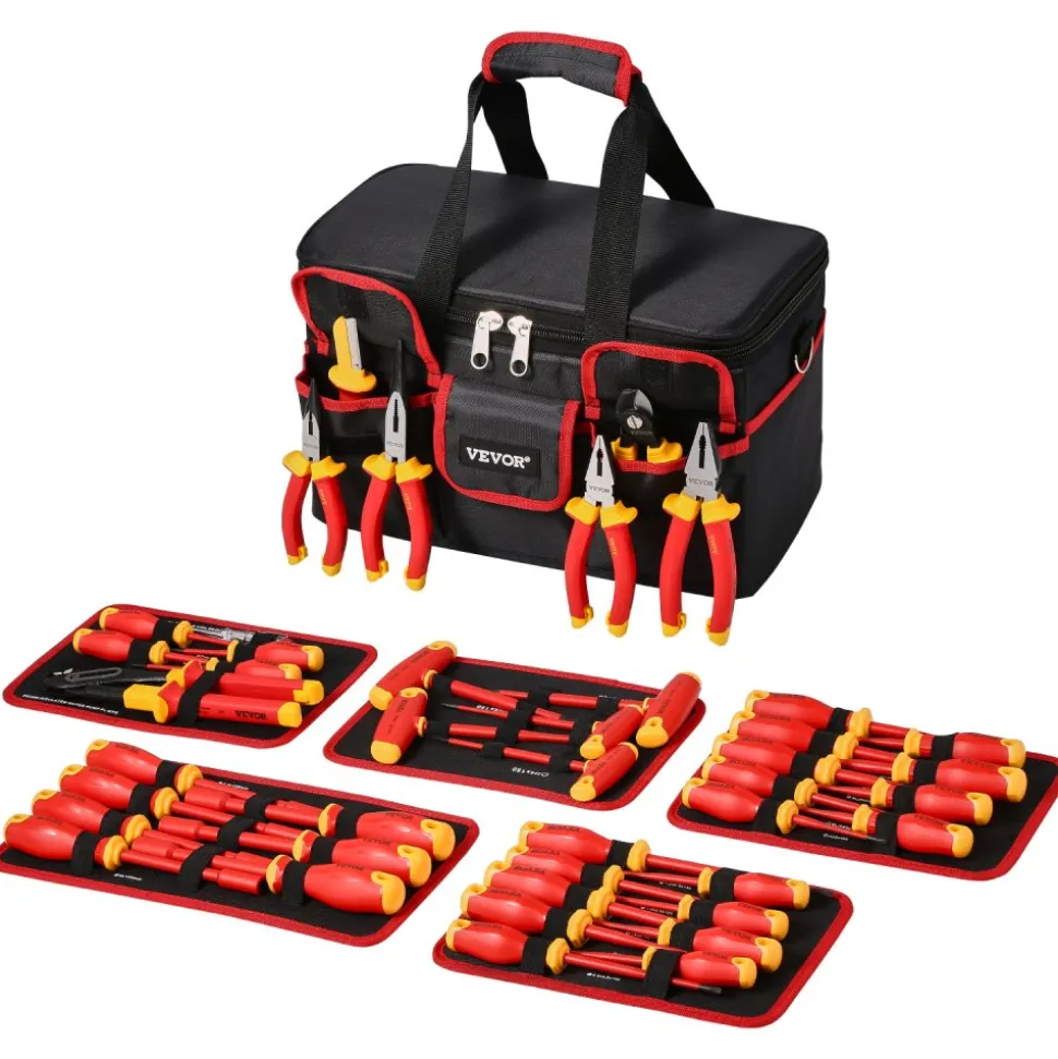 VEVOR Insulated Screwdriver Set, 50-Piece Professional Electrical Screwdriver Set, 1000V Insulated Electrician Tool, with Magnetic Tips, T-Handle Hex Wrench, Screwdriver, Single-Pole Voltage Tester
